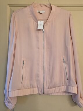 NWT Cato Blush Pink Satin Full Zip Lightweight Bomber Jacket Womens Large
